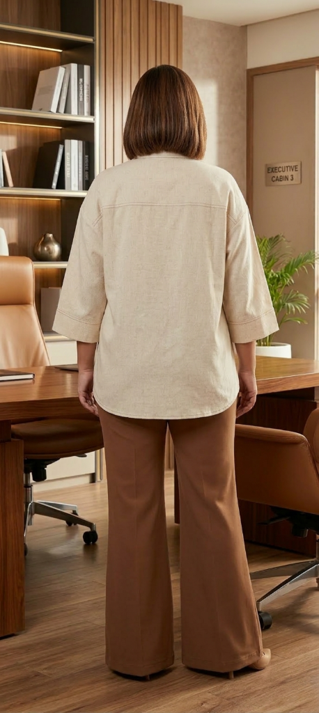 Plus Size Beige Cotton Office Wear Shirt for Women – Smart Casual Formal Top