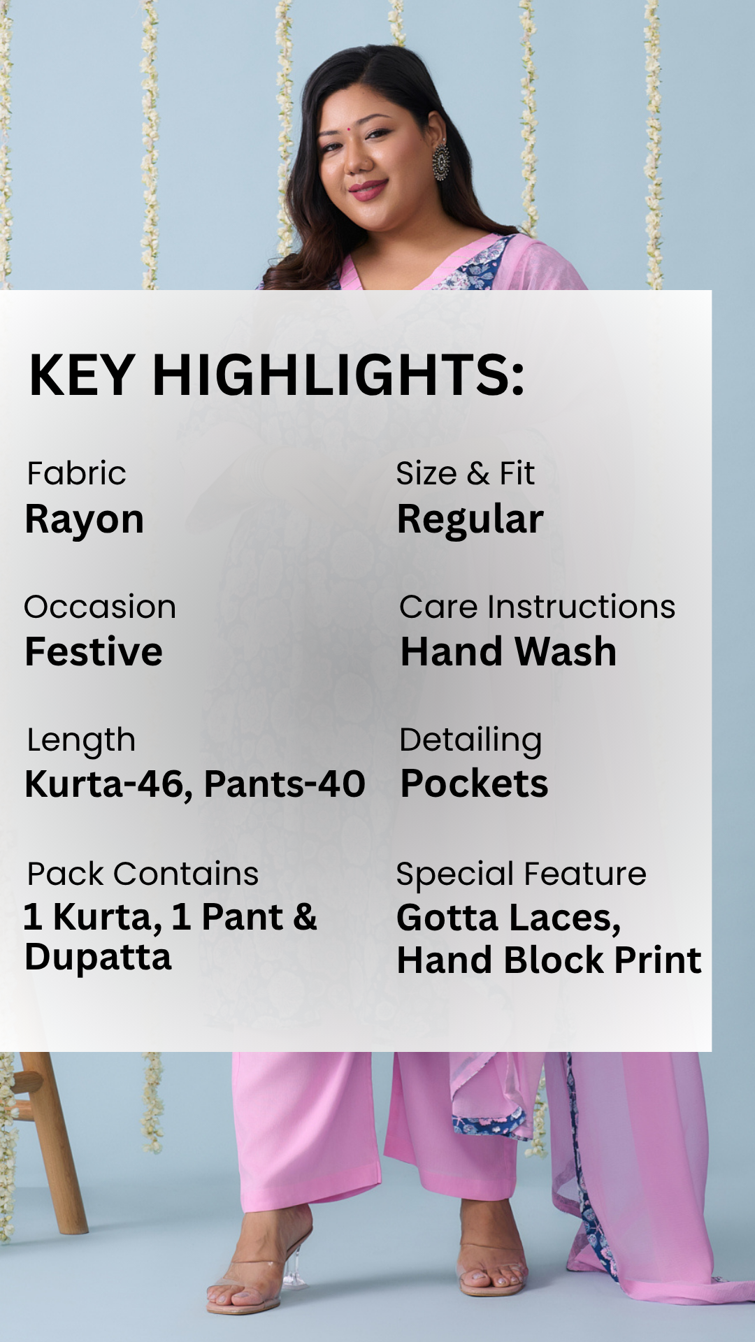 Navy Blue And Pink Contrast Kurta Suit Set (3 Pc)