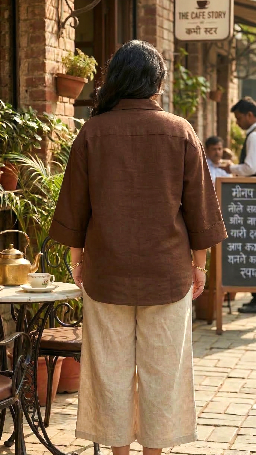 Plus Size Brown Cotton Shirt for Women – Relaxed Fit Casual & Office Wear Top