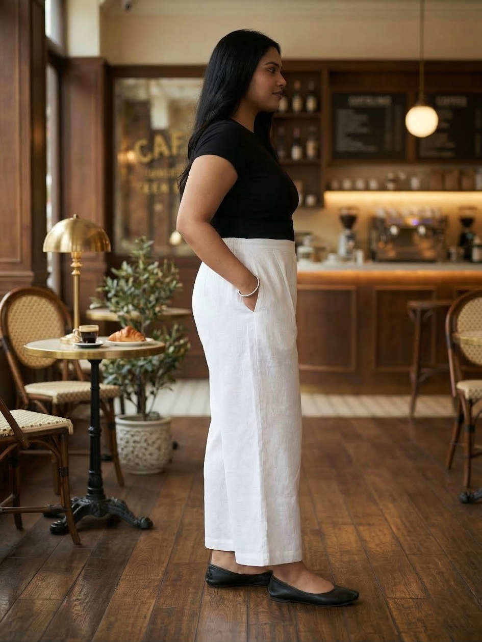 Plus Size Classic White Linen Trousers for Women – Comfortable Wide Leg Pants