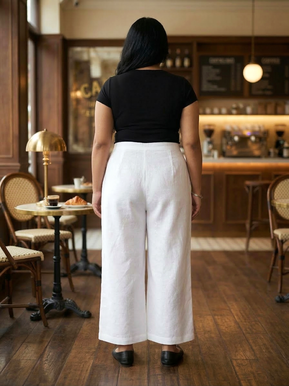Plus Size Classic White Linen Trousers for Women – Comfortable Wide Leg Pants