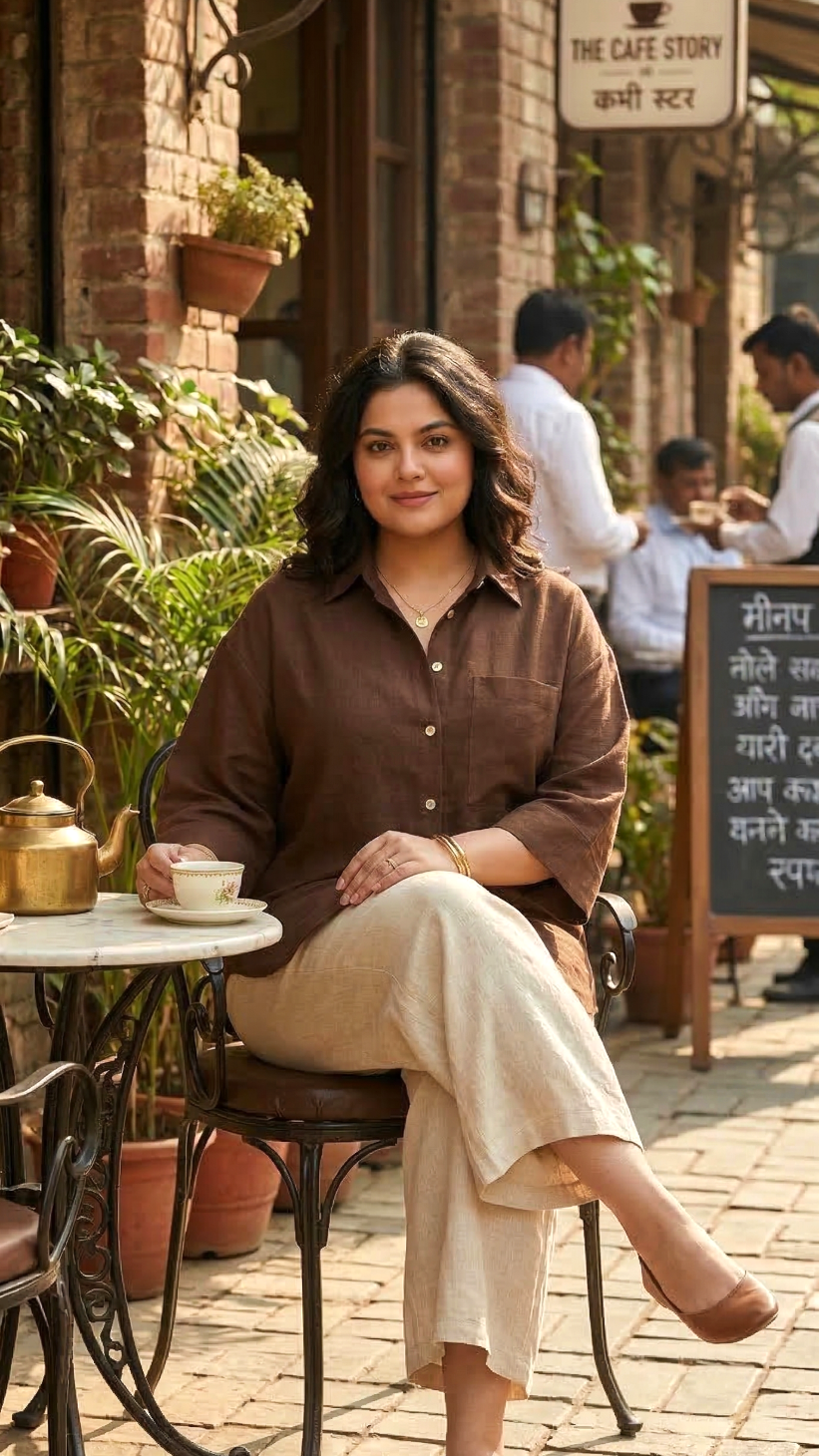 Plus Size Brown Linen Shirt for Women – Relaxed Fit Casual & Office Wear Top