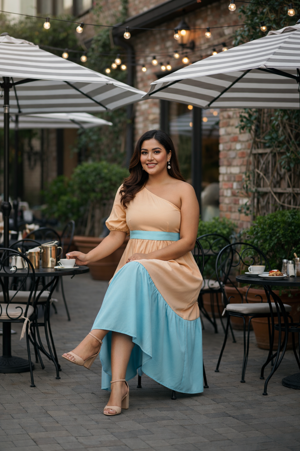 Dreamy Aqua Peach Colorblock Maxi Dress