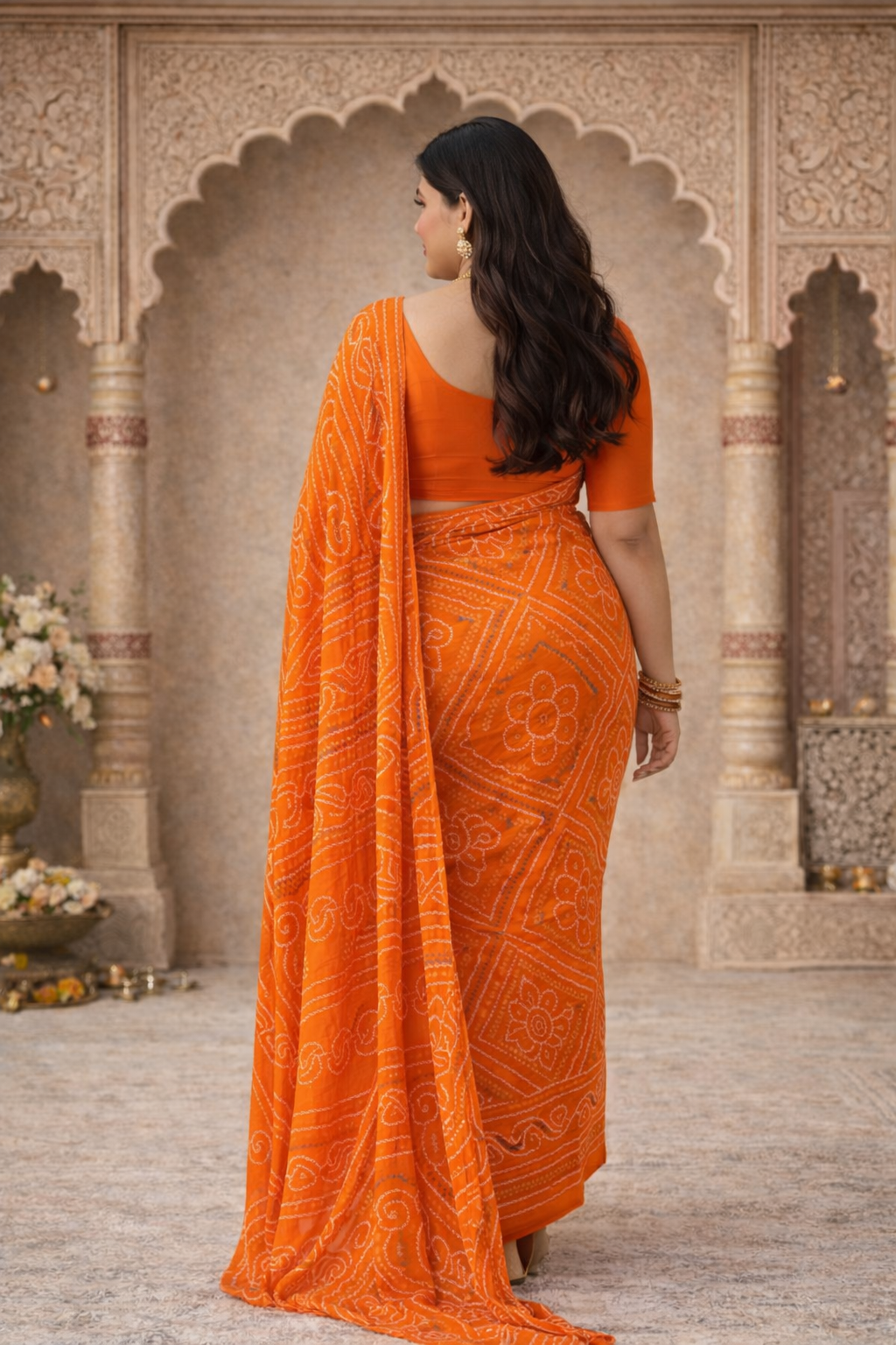 Vibrant Orange Bandhani Saree