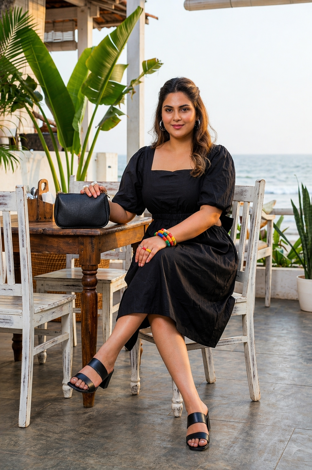 Plus Size Black Cotton Cut-Out Midi Dress
