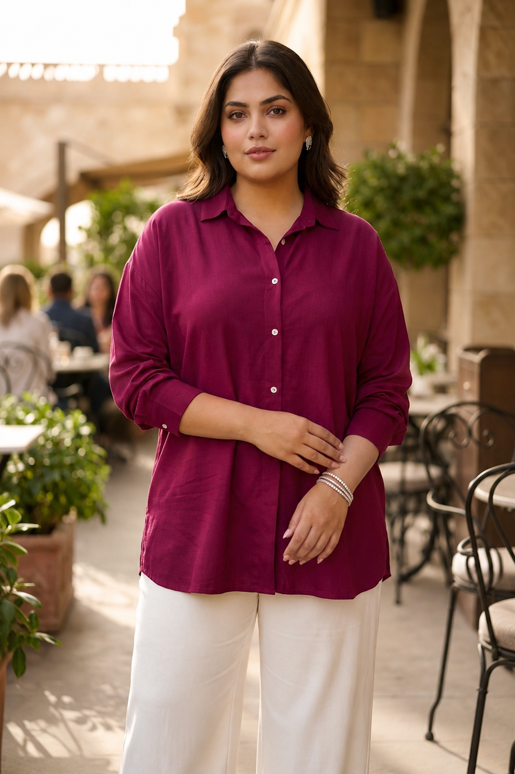 Berry Pink Rayon Button-Down Shirt