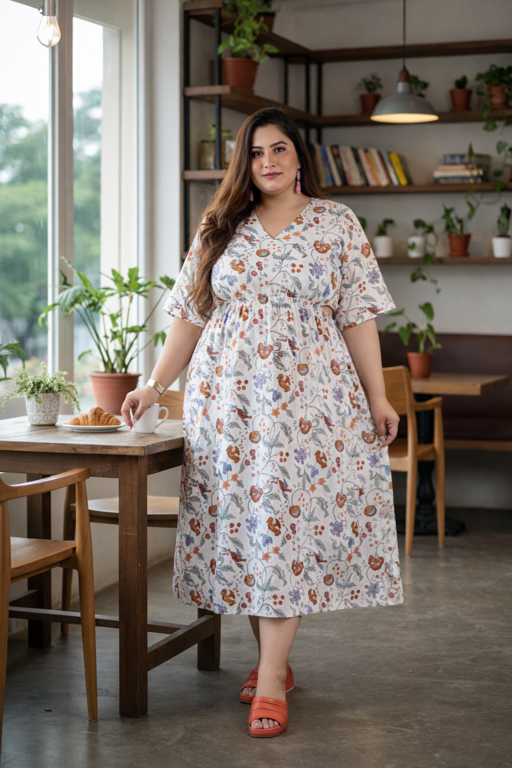 Cotton Floral Print Cut-Out Dress