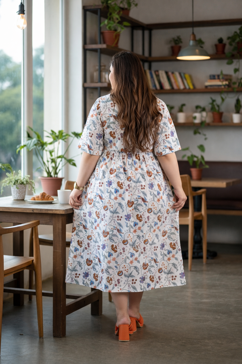 Cotton Floral Print Cut-Out Dress