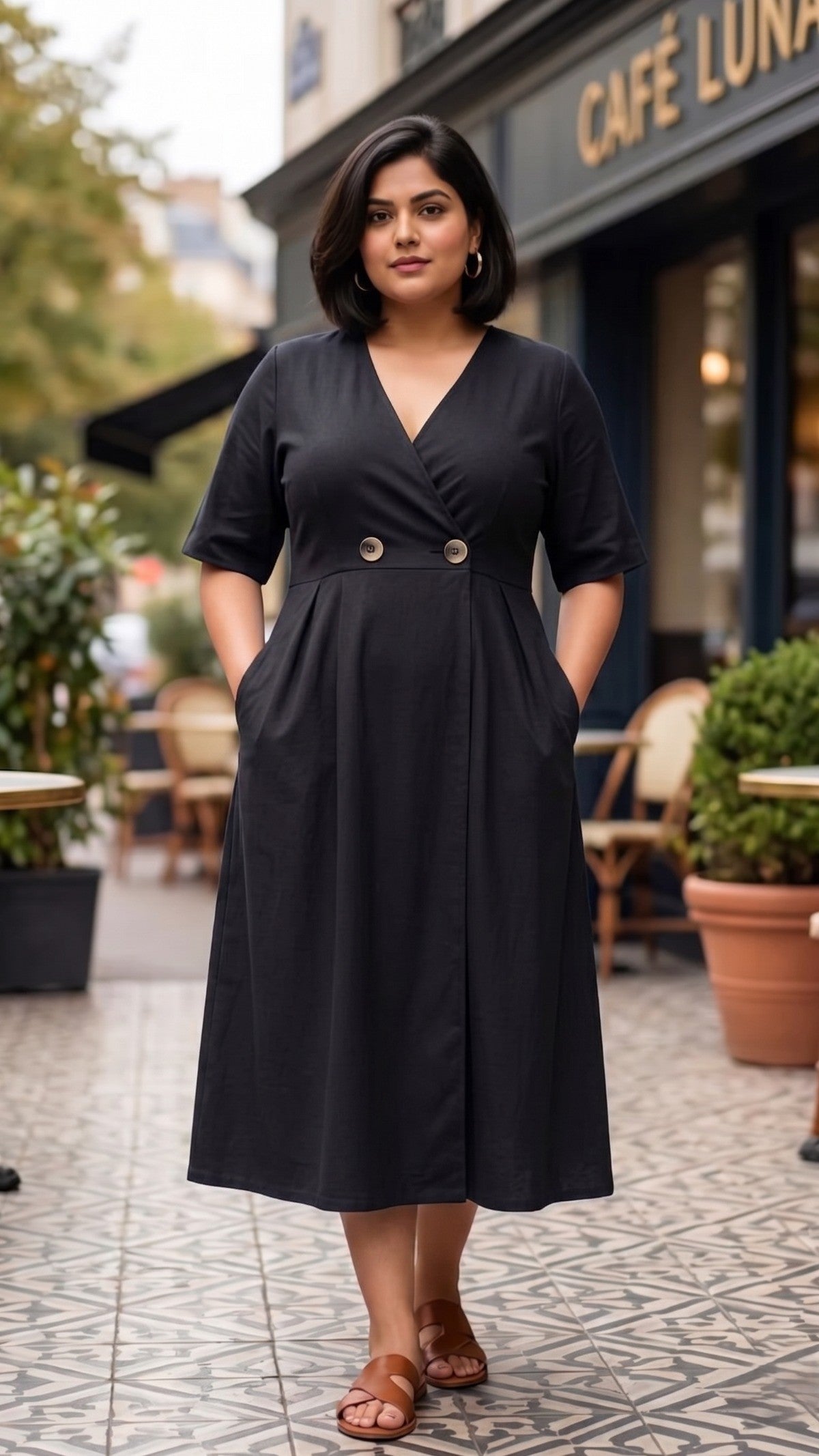 a line dress for fat women Plus Size Black Cotton Wrap – Elegant Midi Dress Size:EU 45 - US 11.5 Sky Blue Makosh Goddess pdf pattern bundle this dress hugs you