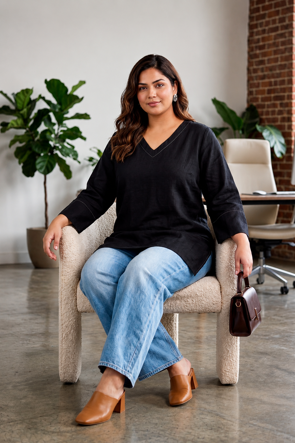 Black Linen Tunic Top for Women