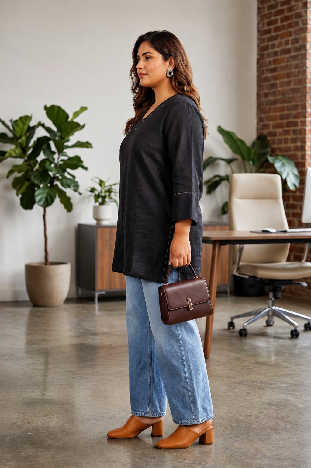 Black Linen Tunic Top for Women