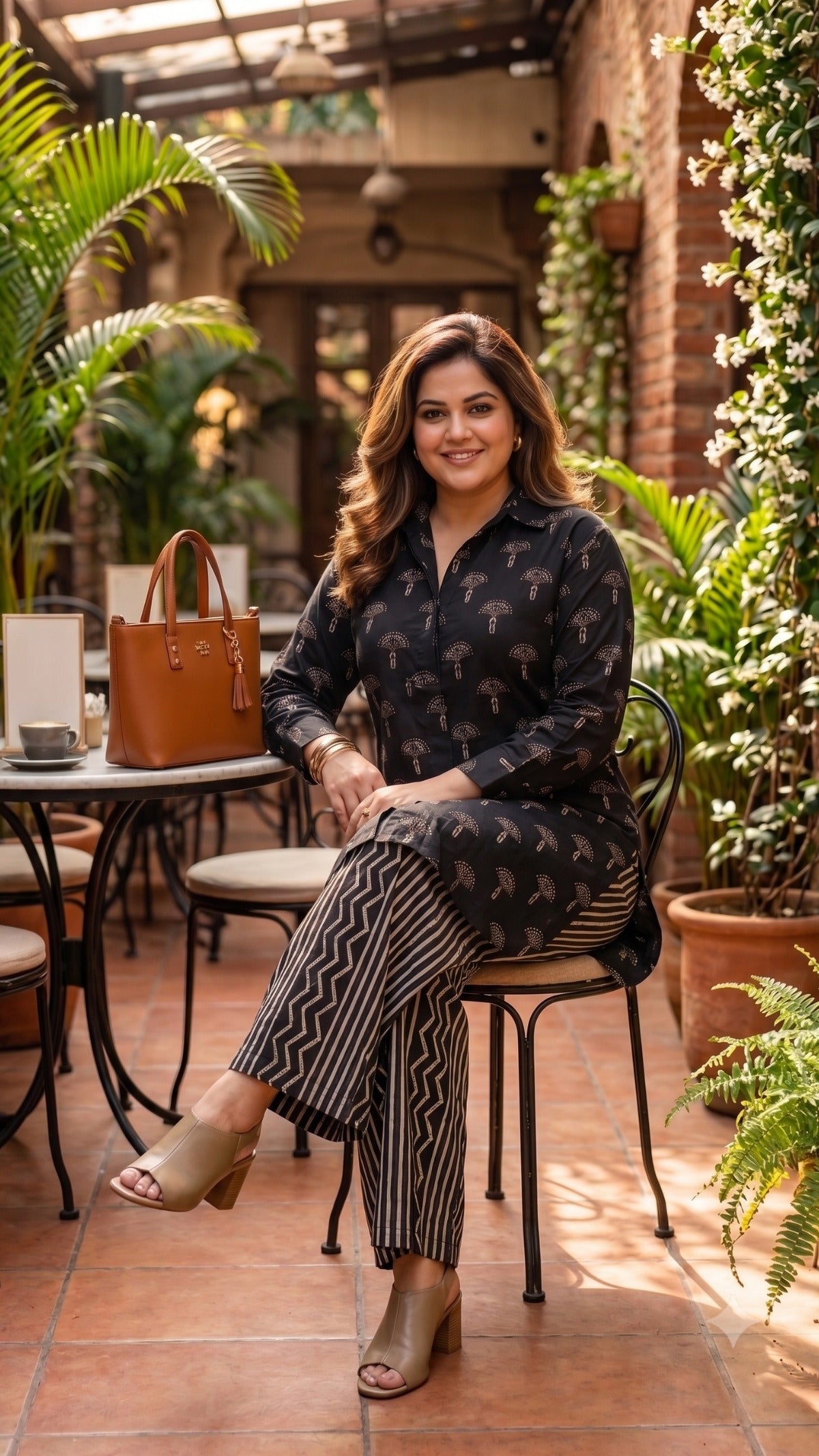 Plus Size Black Cotton Kurta Set for Women | Printed Straight Kurta with Palazzo