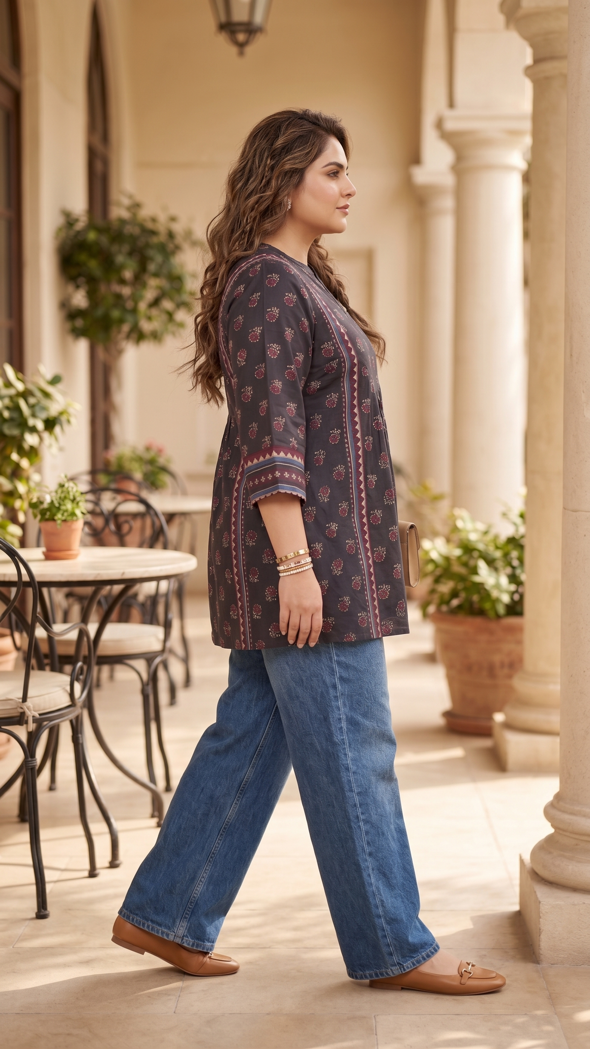 Plus Size Cotton Printed Top Tunic – Black Floral Flared Tunic