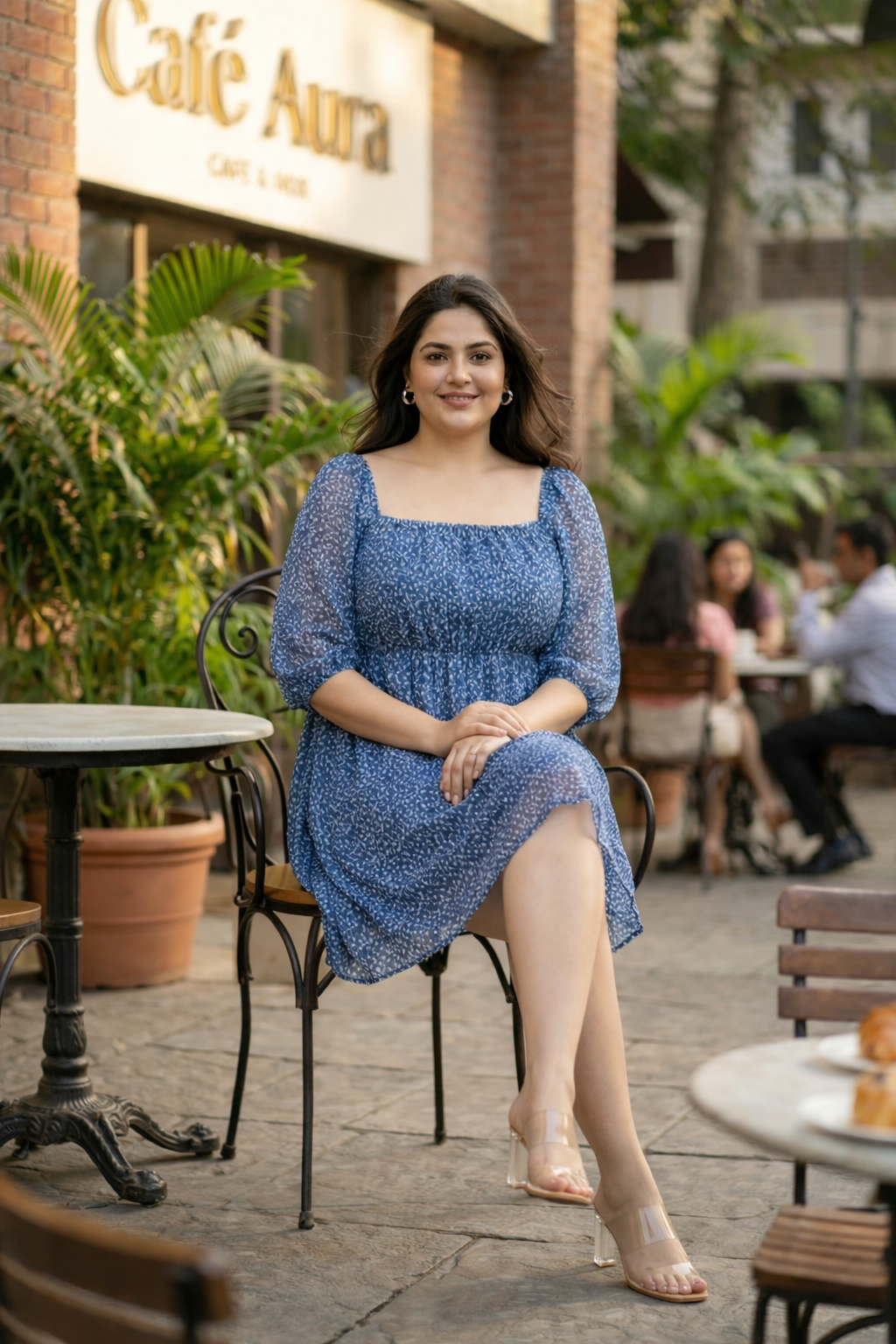 Blue Printed Georgette Short Dress