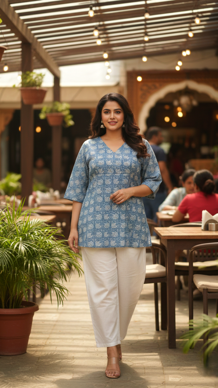 Blue Lotus Printed Top