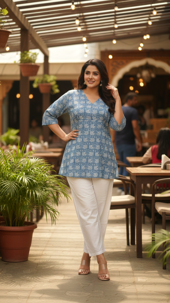 Blue Lotus Floral Printed Top