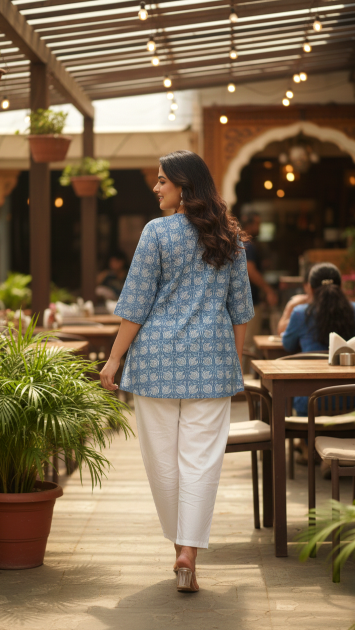 Blue Lotus Floral Printed Top