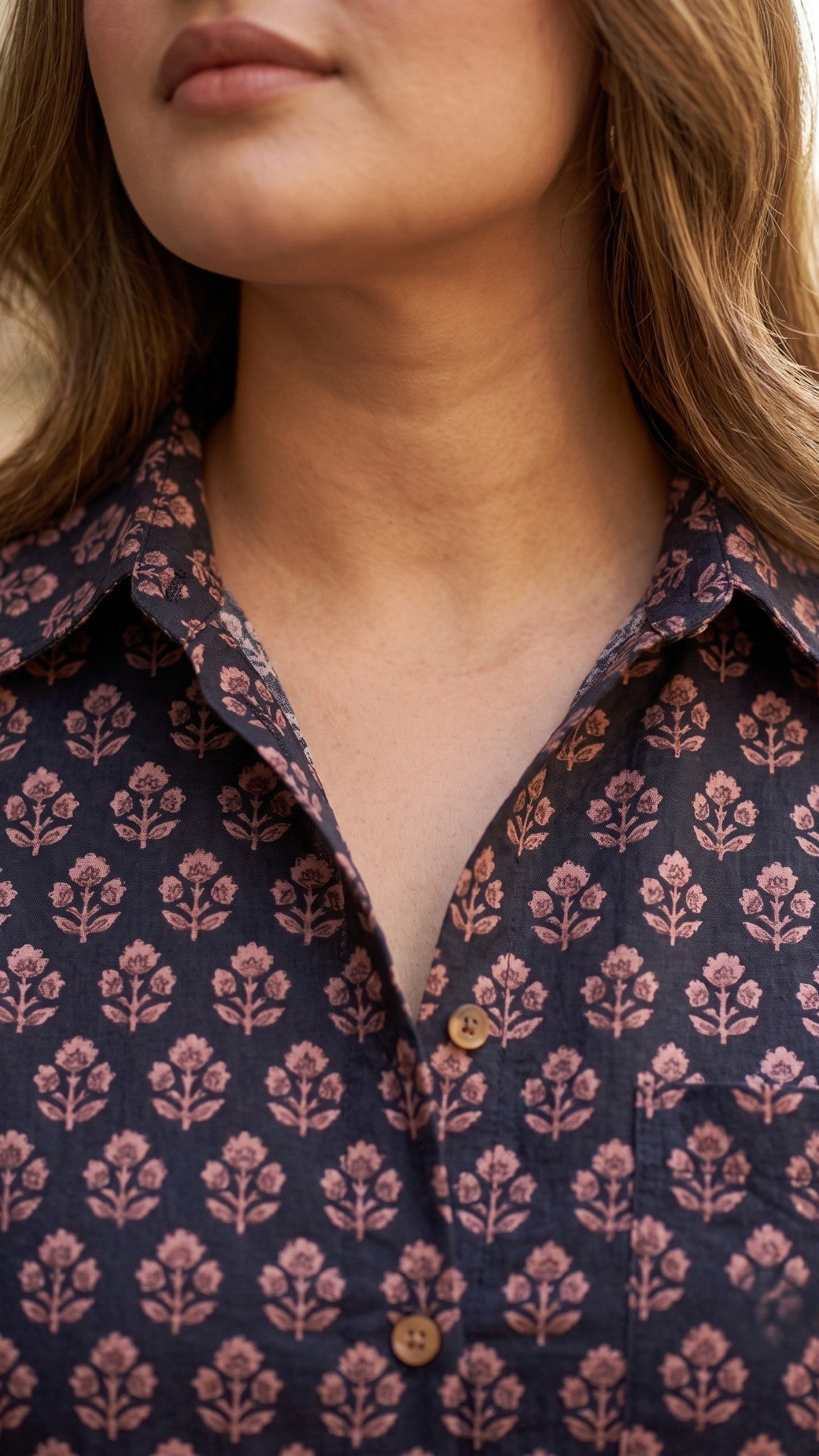 Plus Size Black Cotton Printed Shirt for Women | Relaxed Fit Casual Button-Down Shirt