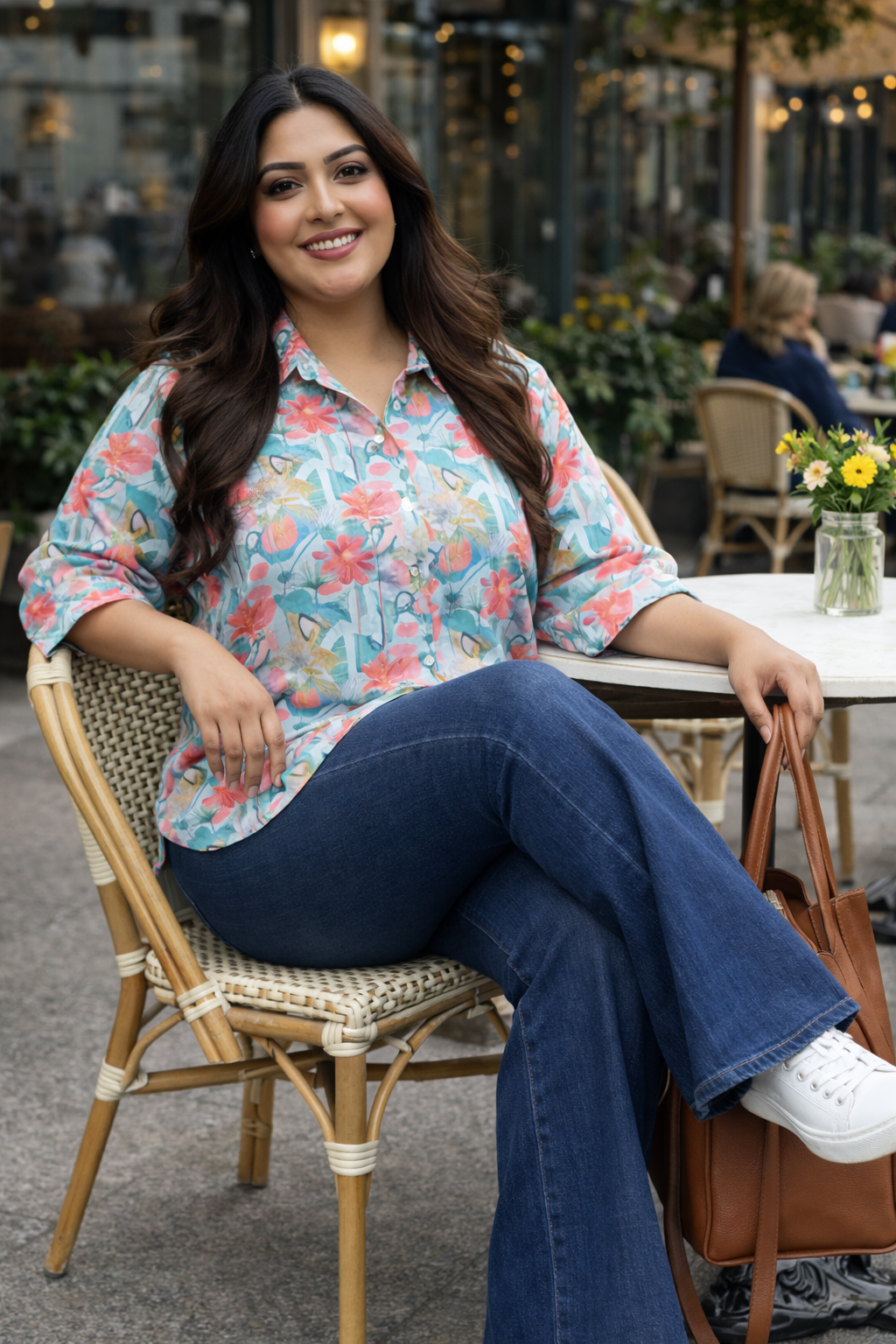 Blue Satin Digital Print Shirt