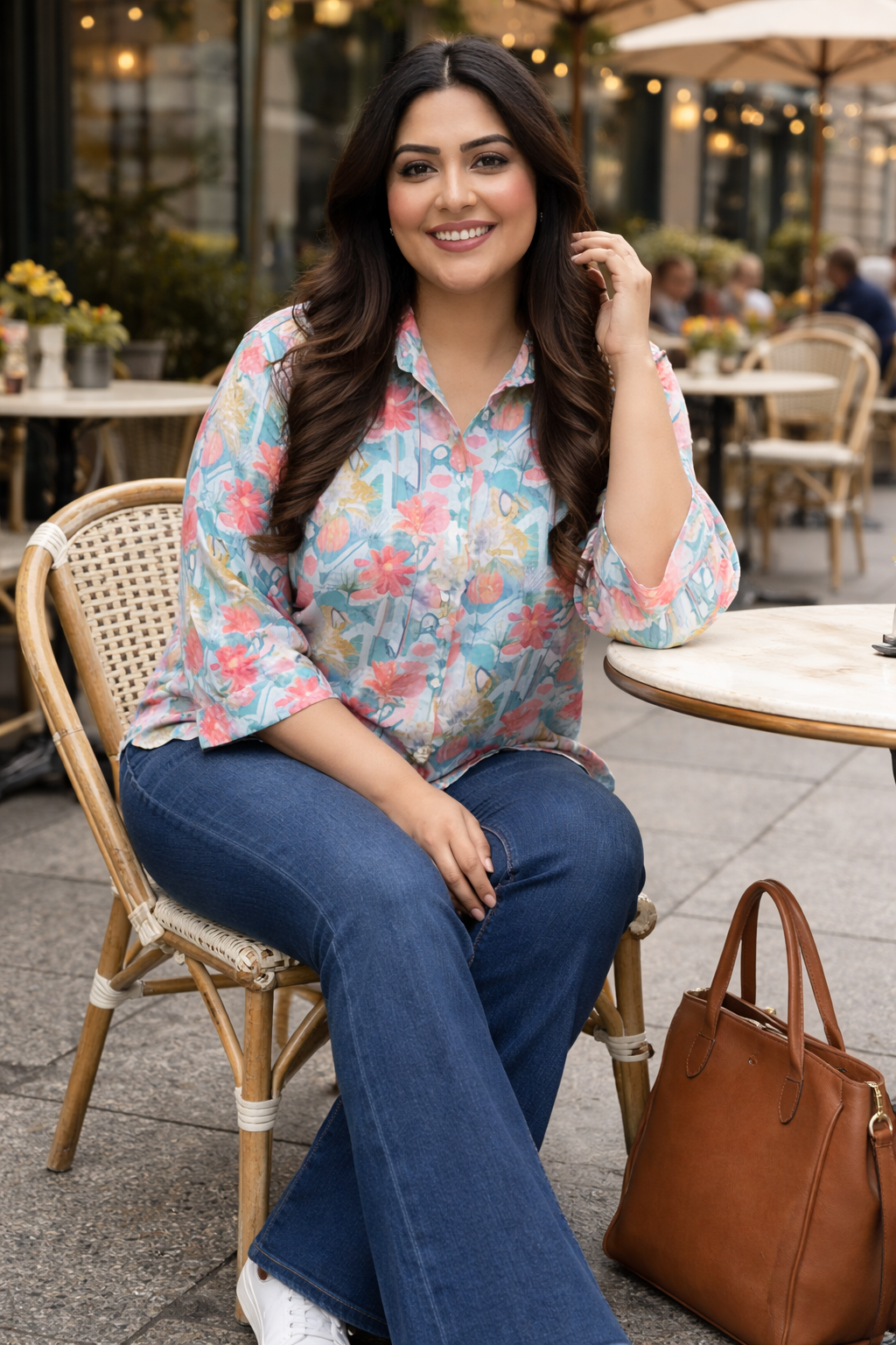 Blue Satin Digital Print Shirt