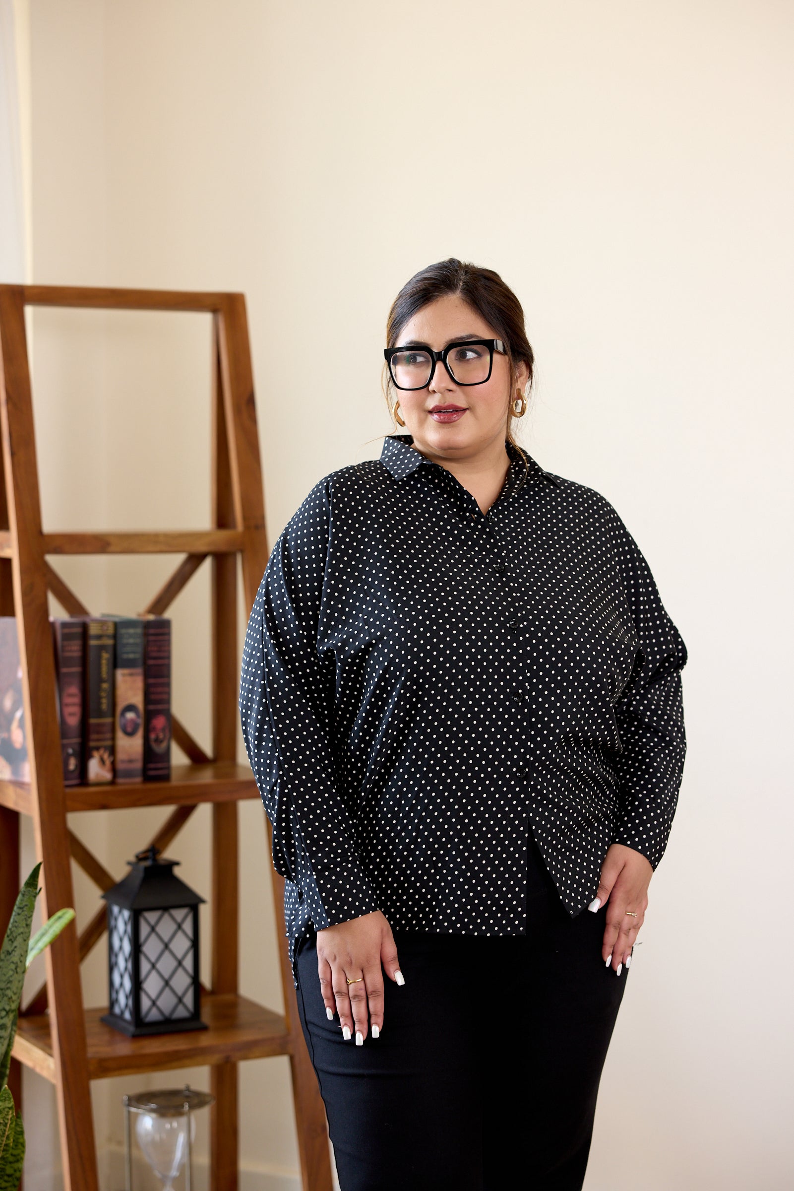 Black and White Polka Dot Button-Down Shirt