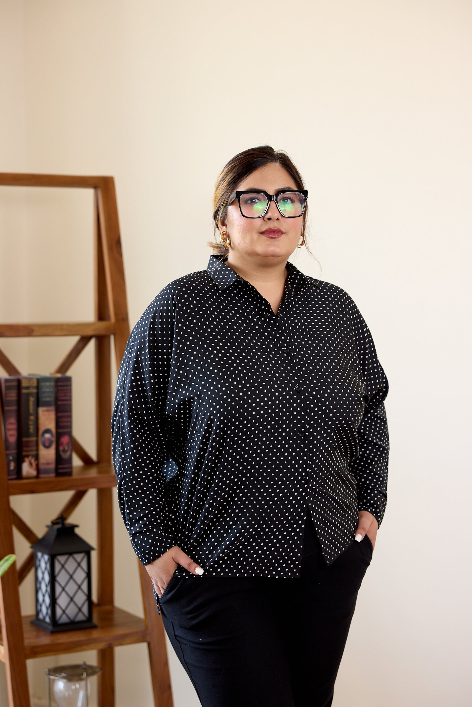 Black and White Polka Dot Button-Down Shirt