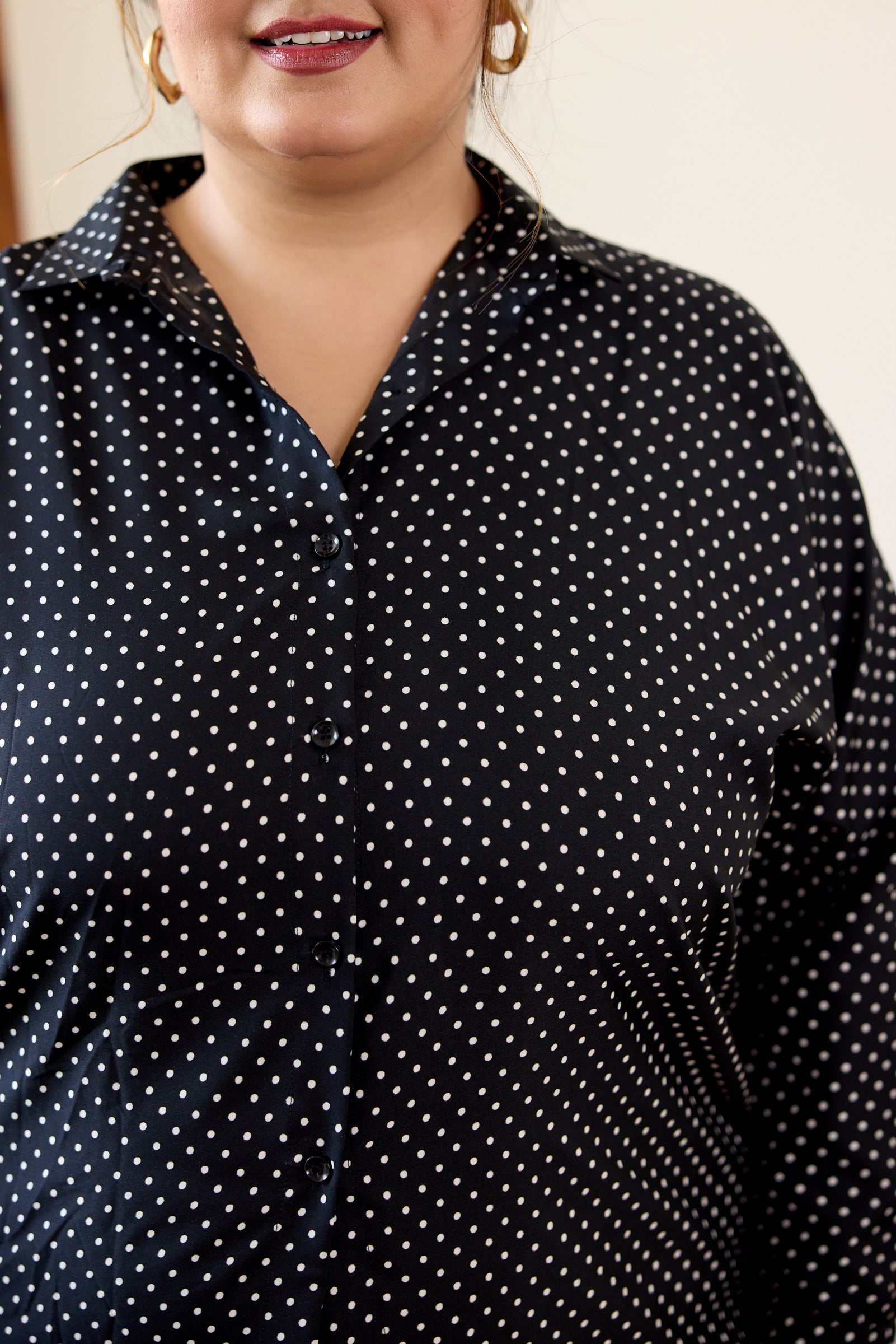 Black and White Polka Dot Button-Down Shirt