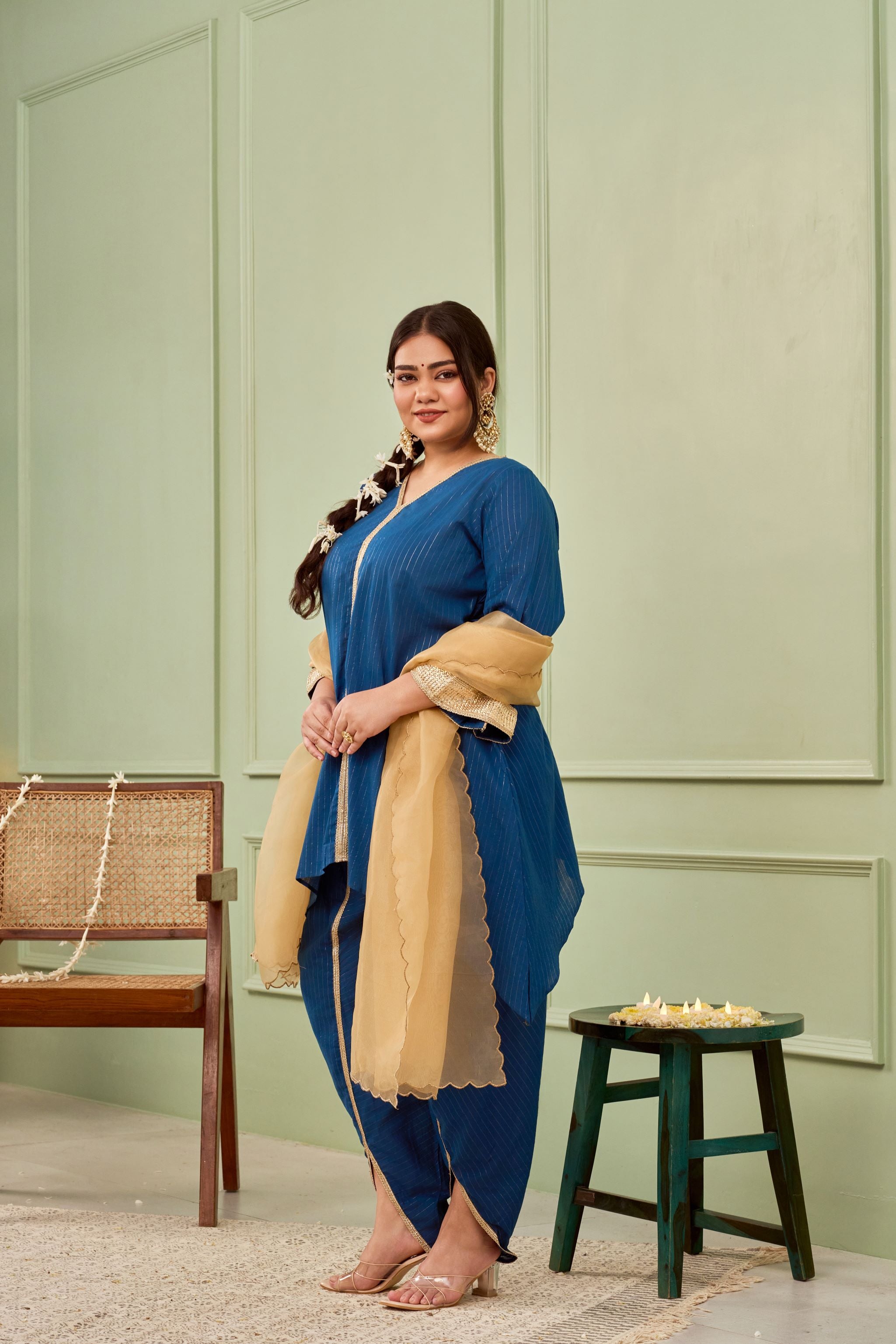 Blue Tulip Cotton Dhoti Kurta Set - (Set Of 3)