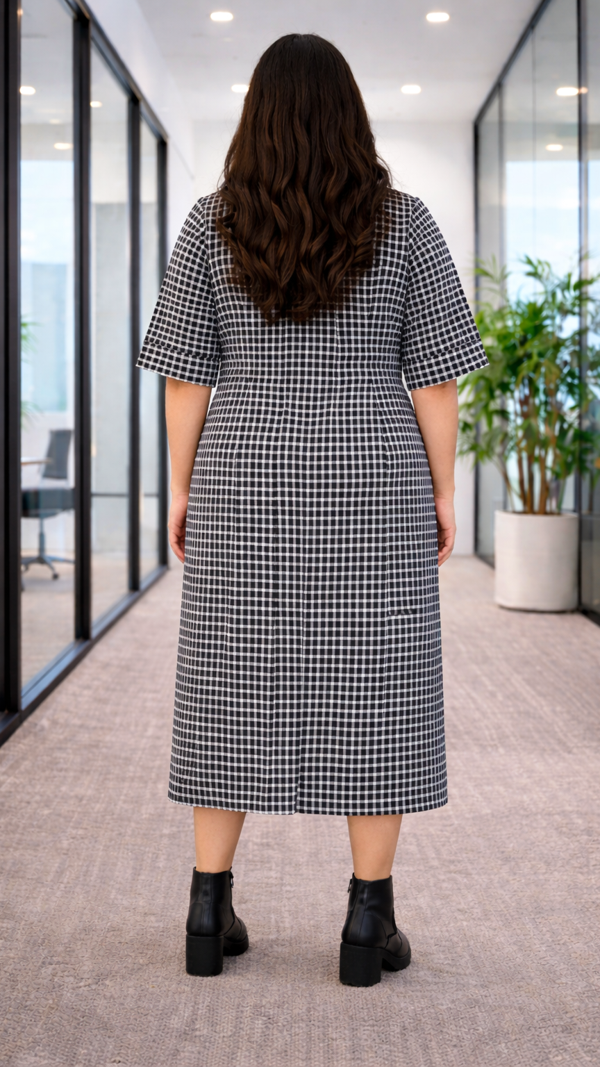 Black & White Gingham Midi Shirt Dress