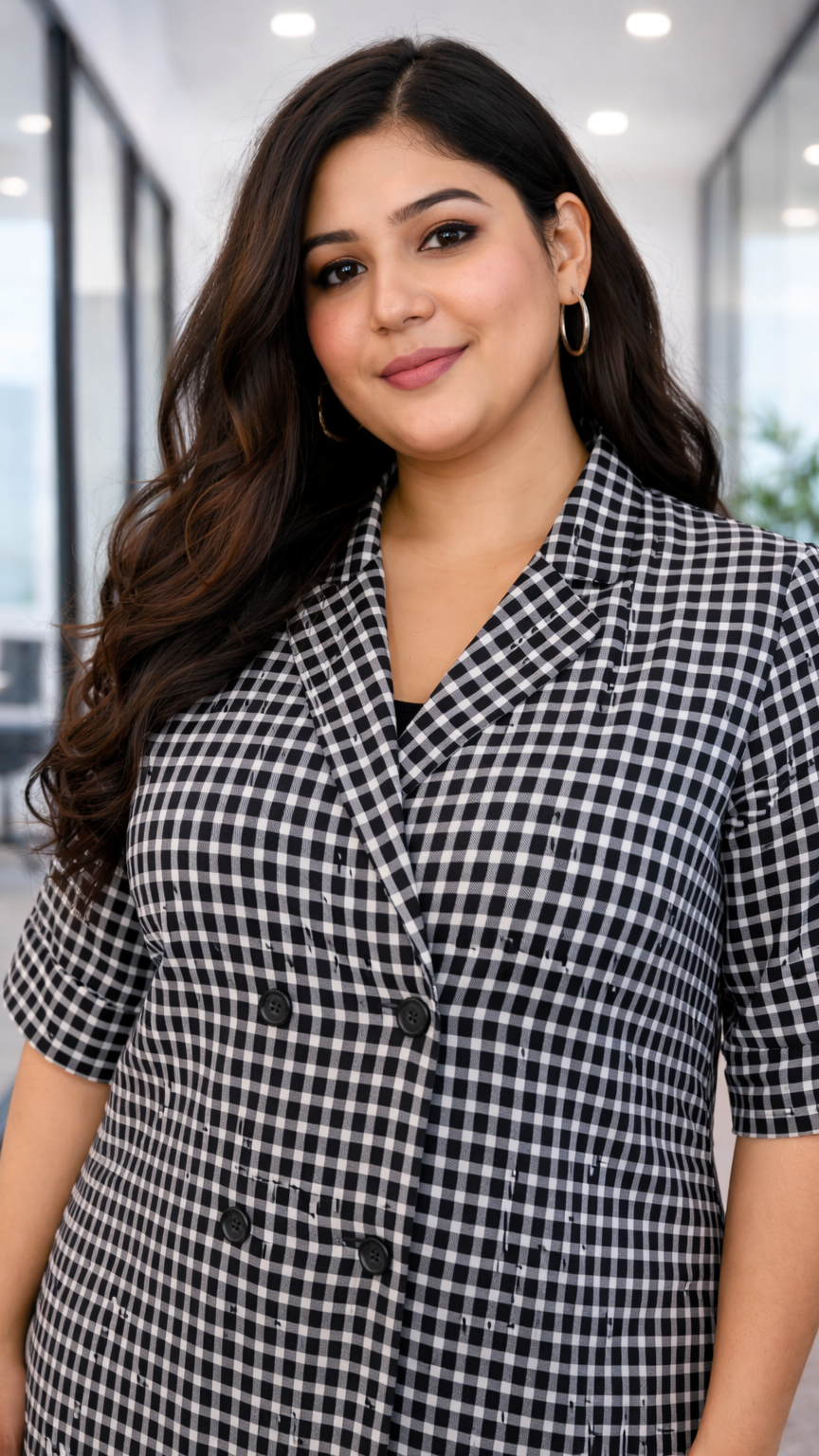 Black & White Gingham Midi Shirt Dress