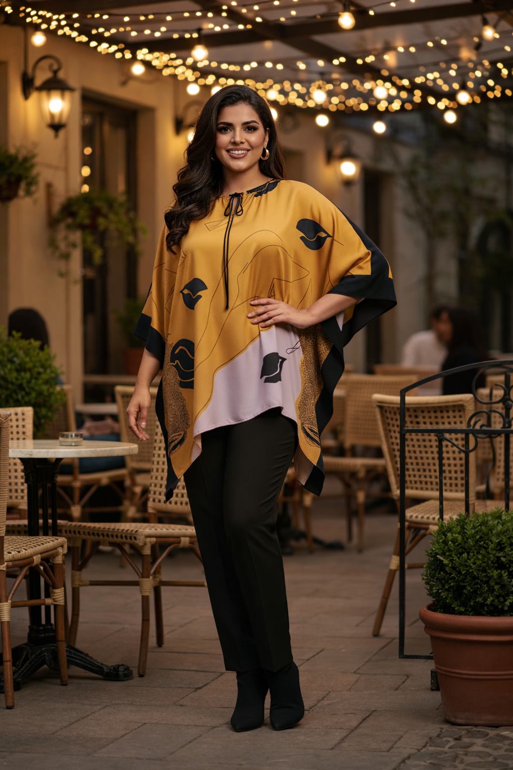 Plus Size Premium Satin Poncho-Style Kaftan Top for Women