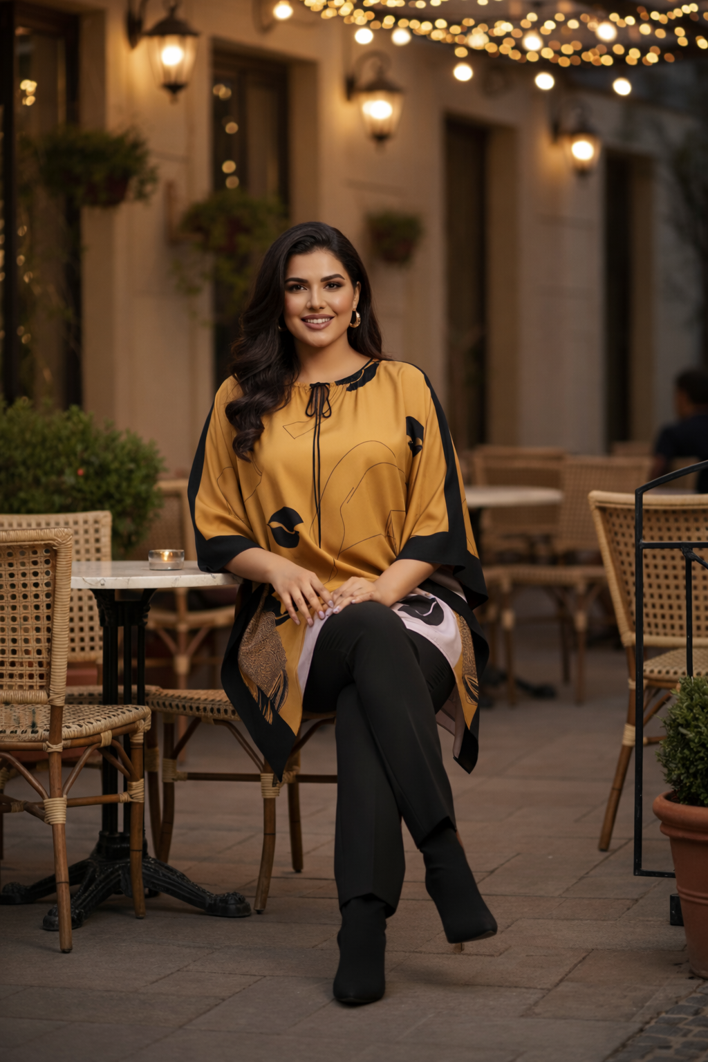 Plus Size Premium Satin Poncho-Style Kaftan Top for Women