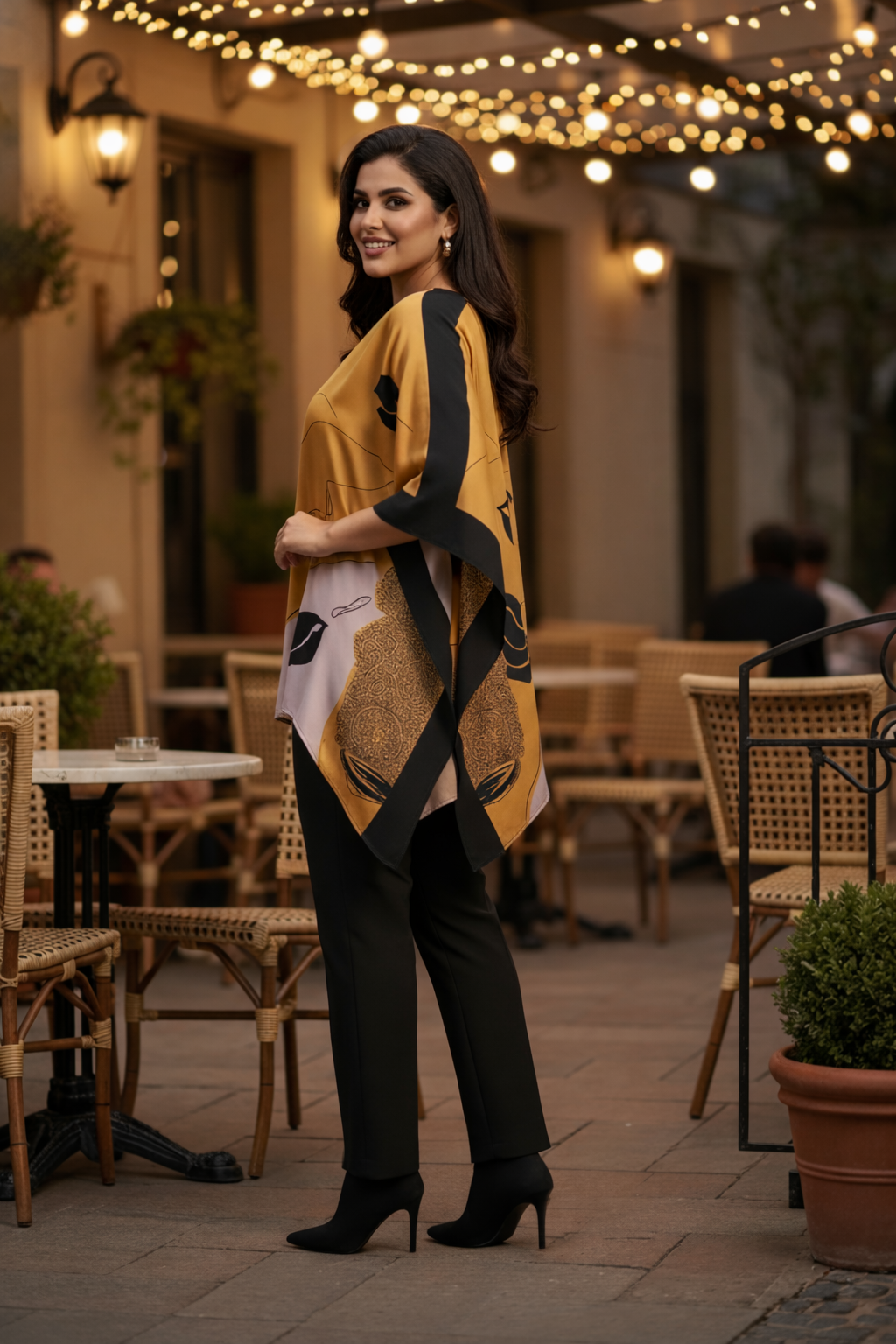 Plus Size Premium Satin Poncho-Style Kaftan Top for Women