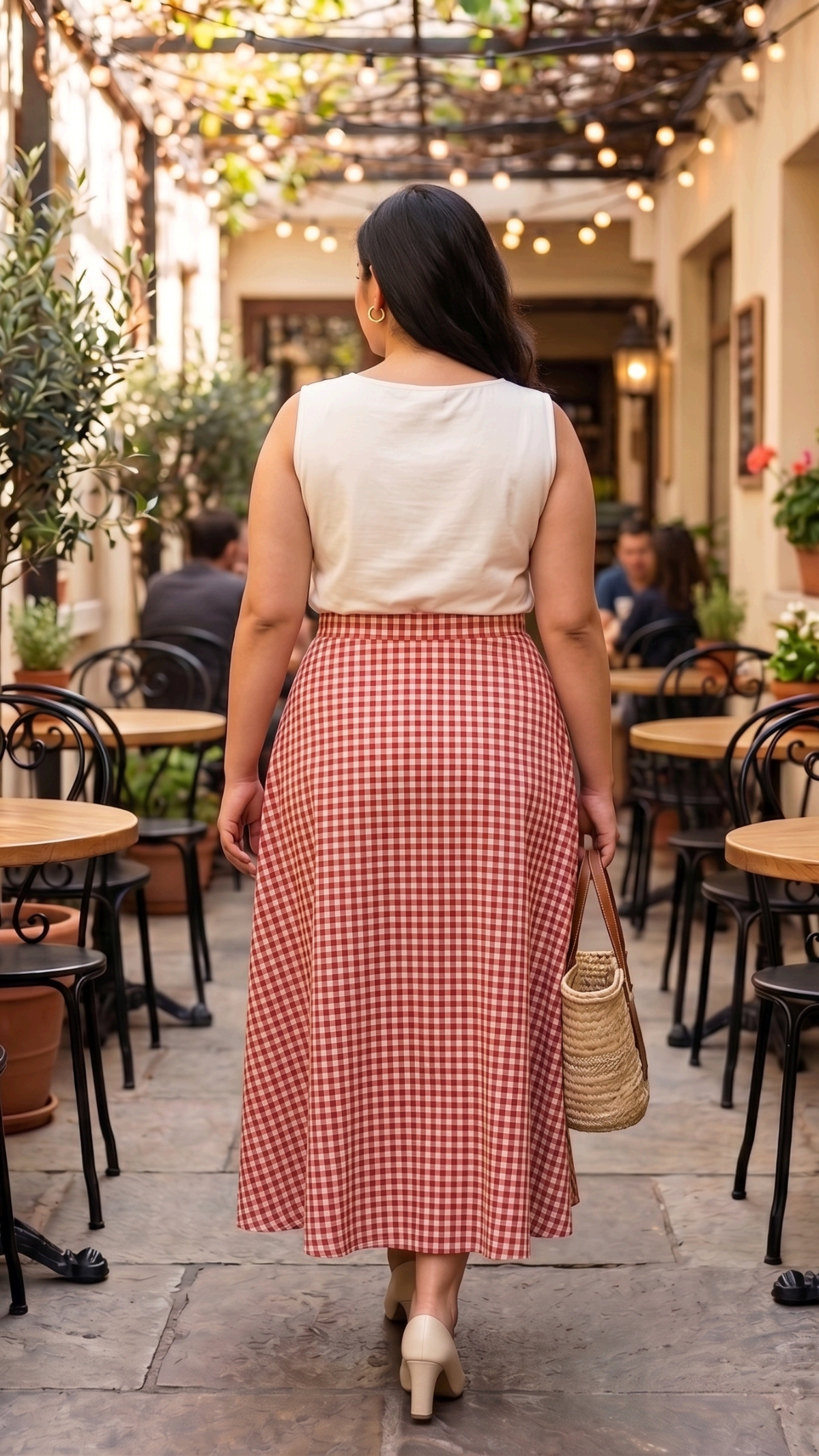 Plus Size Cotton Gingham Flared Skirt for Women | High Waist A-Line Skirt