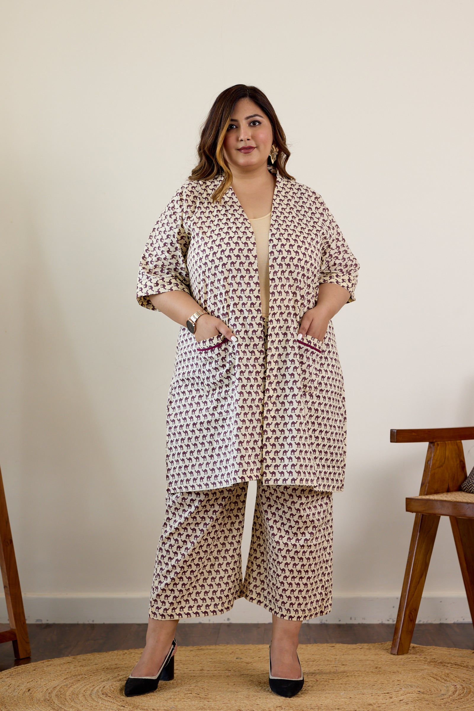 Camel Print Jacket and Pants Set(set of 2)