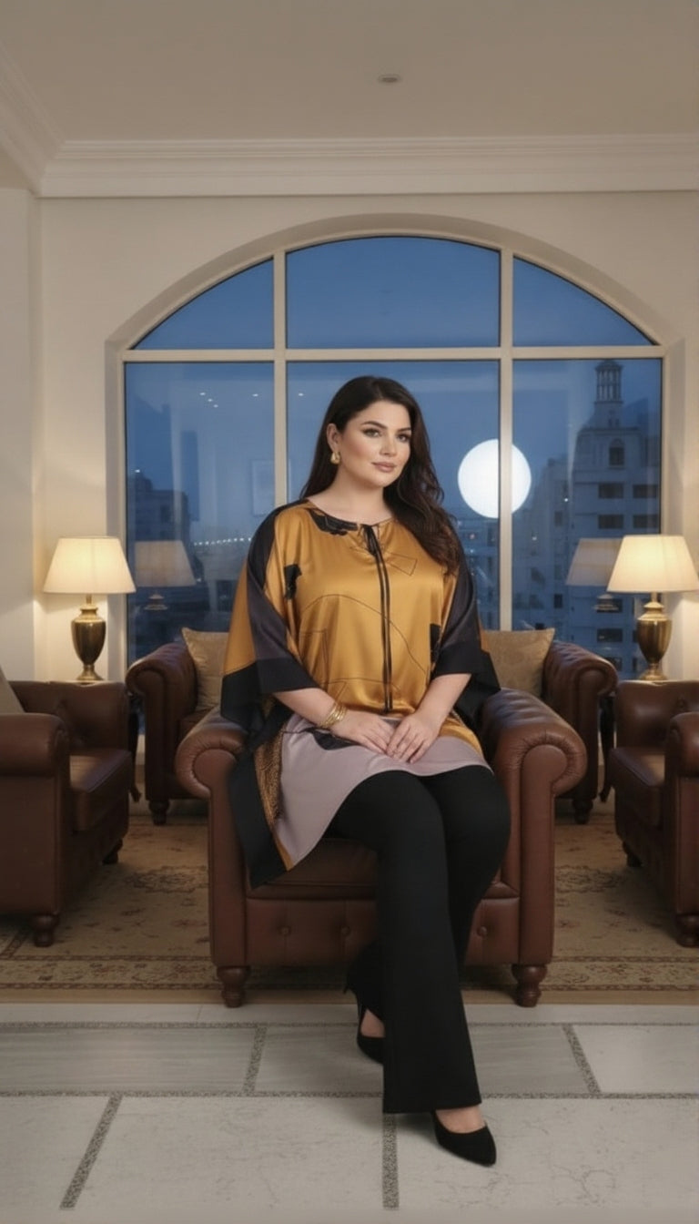 Plus Size Premium Satin Poncho-Style Kaftan Top for Women