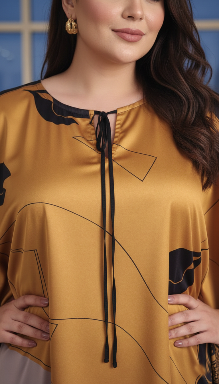 Plus Size Premium Satin Poncho-Style Kaftan Top for Women