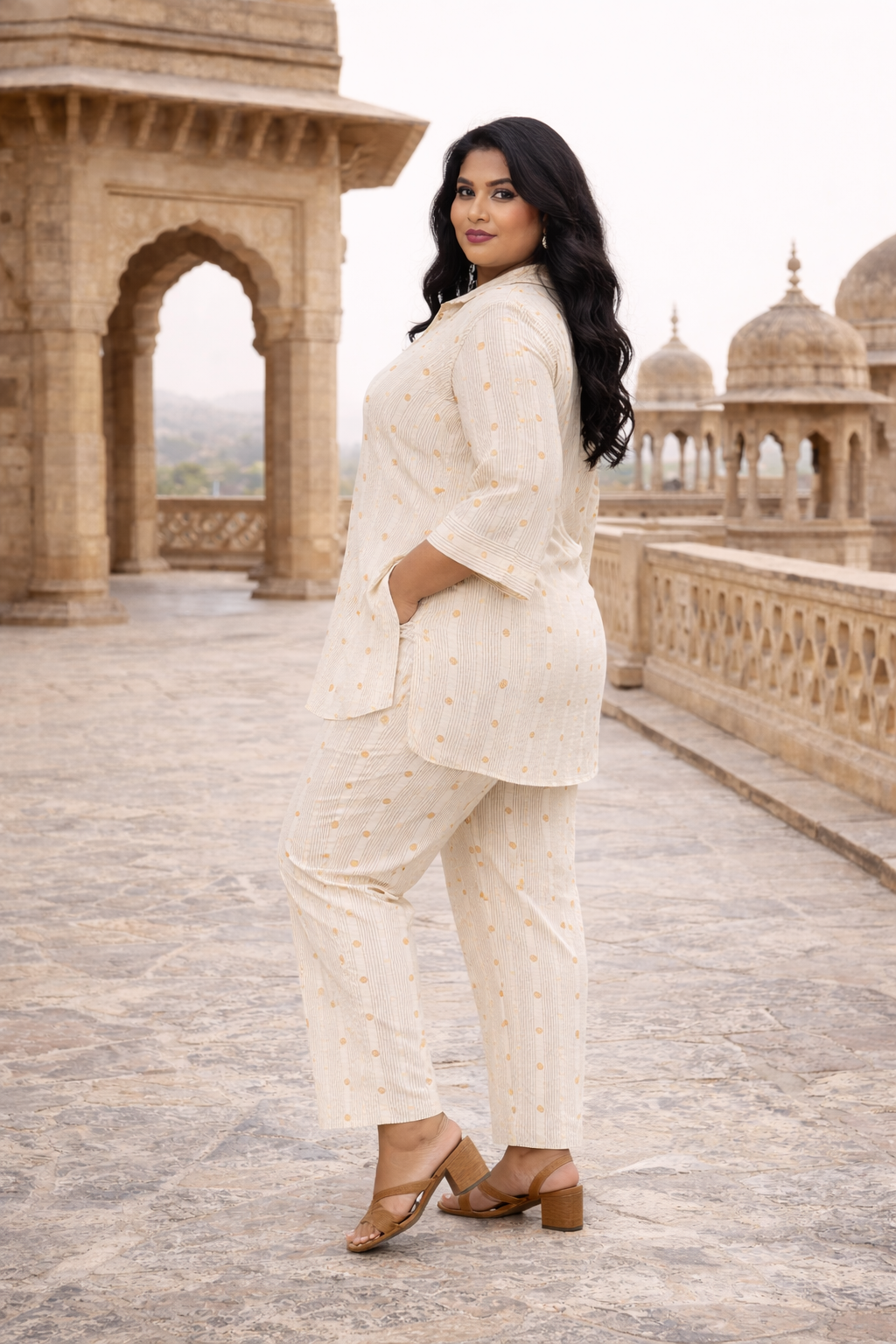 Off-white Striped Linen Co-ord Set