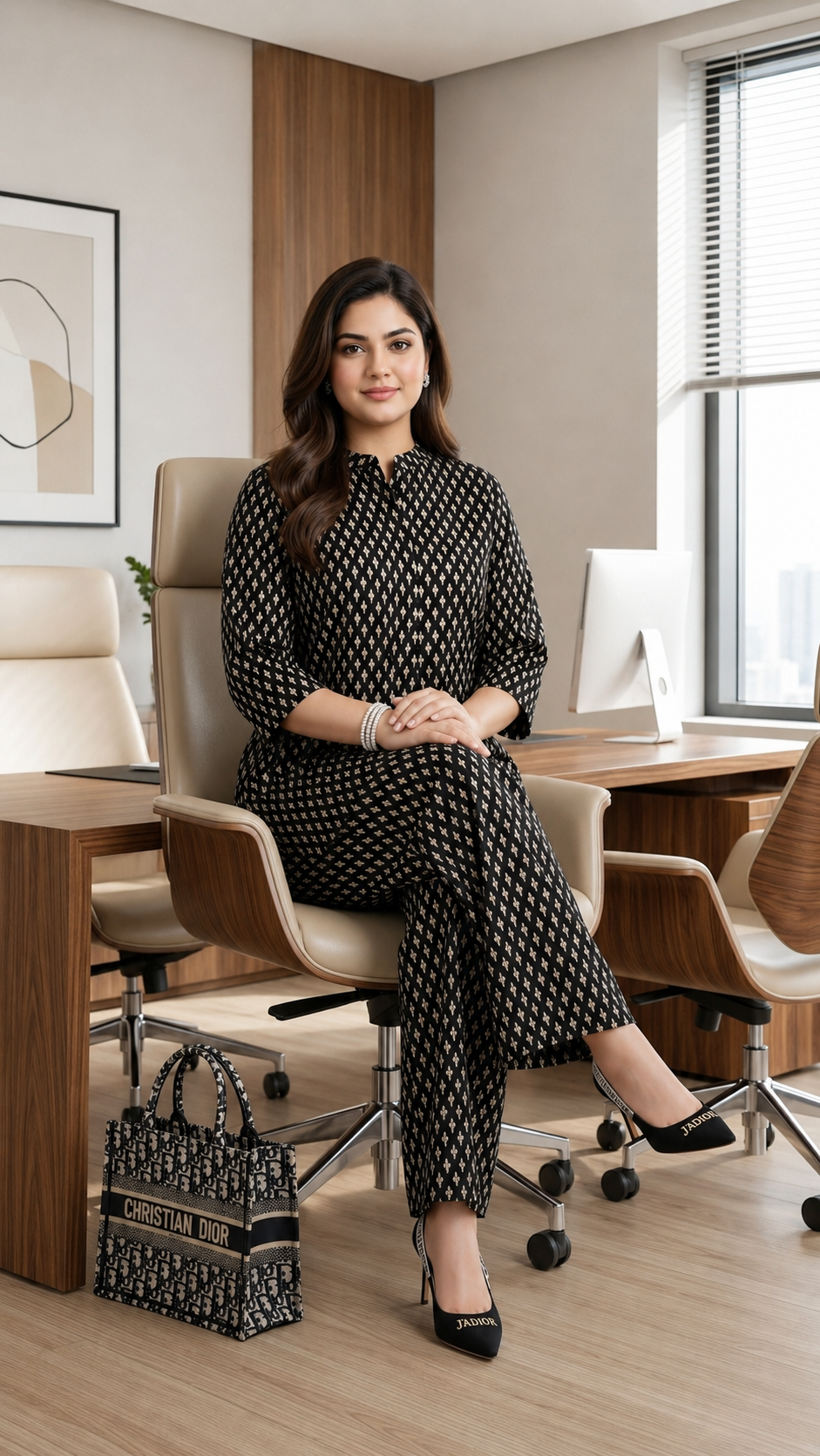 Plus Size Black Cotton Printed Cord Set for Women | Office Wear Co-ord Set