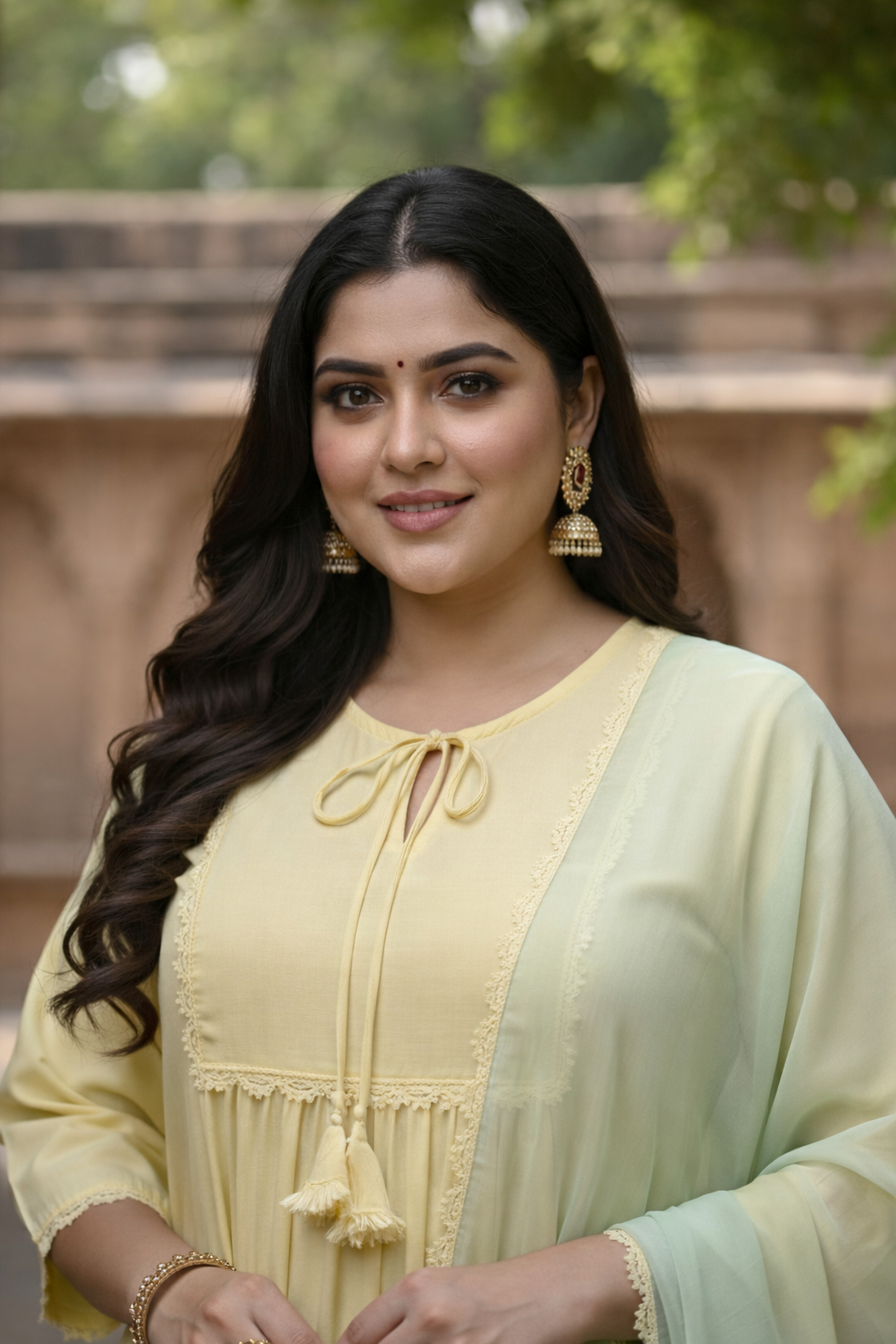 Elegant Sorbet Yellow Festive Kurta (Set of 3) with Lace