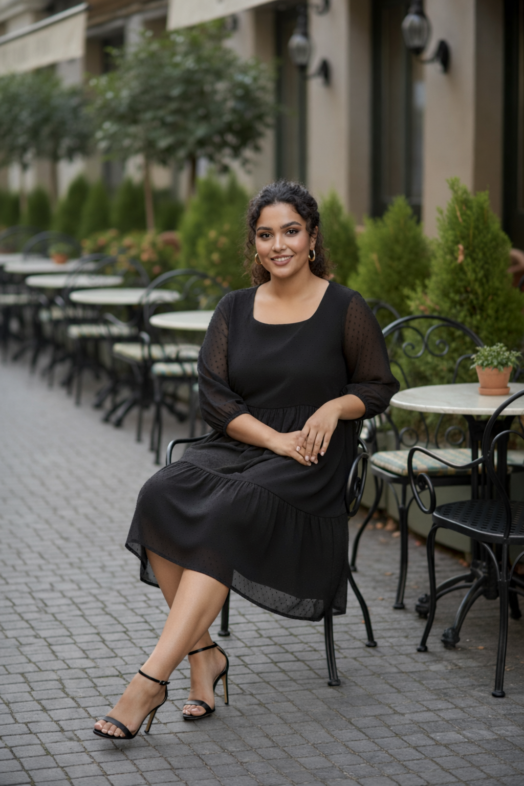 Black Georgette Tiered Short Dress