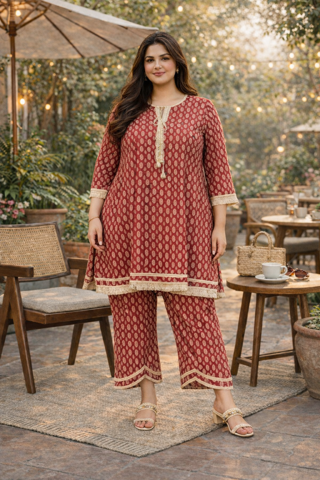 Red Boho Co-ord Set With Fringe Detailing