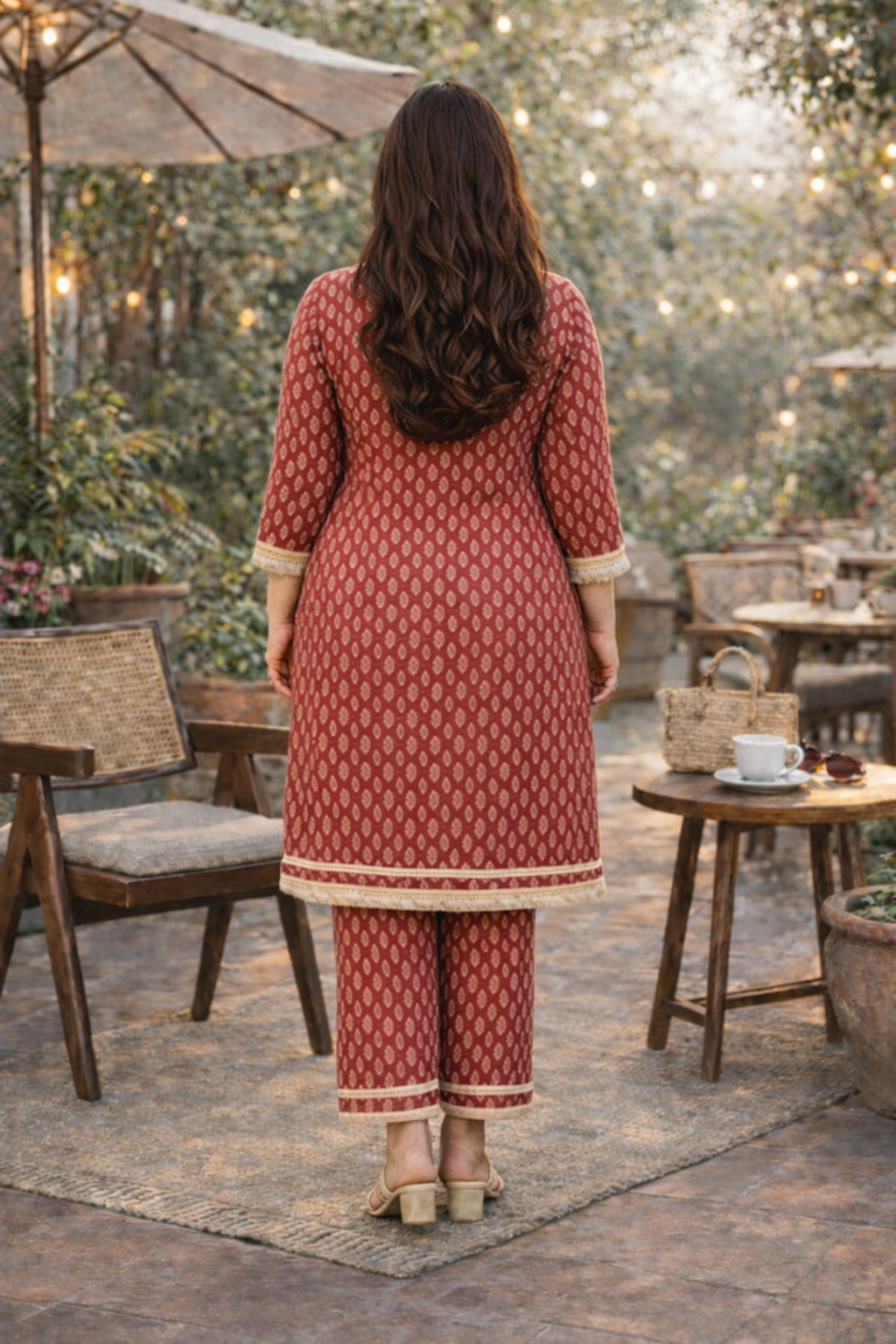 Red Boho Co-ord Set With Fringe Detailing