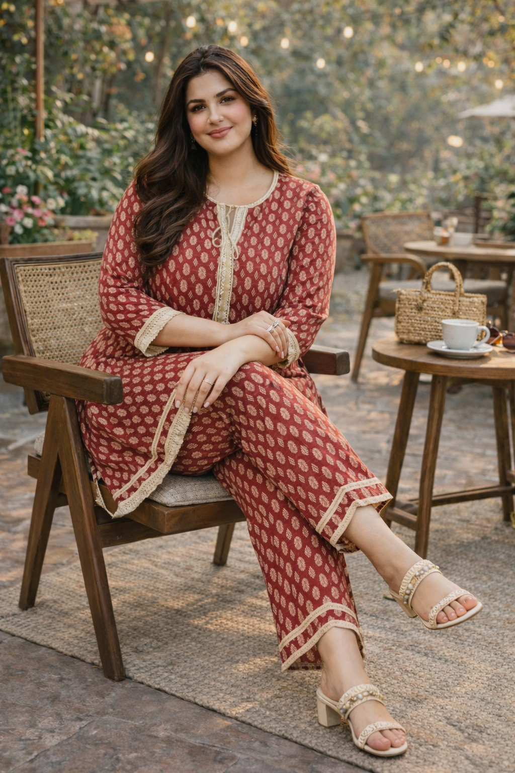 Red Boho Co-ord Set With Fringe Detailing