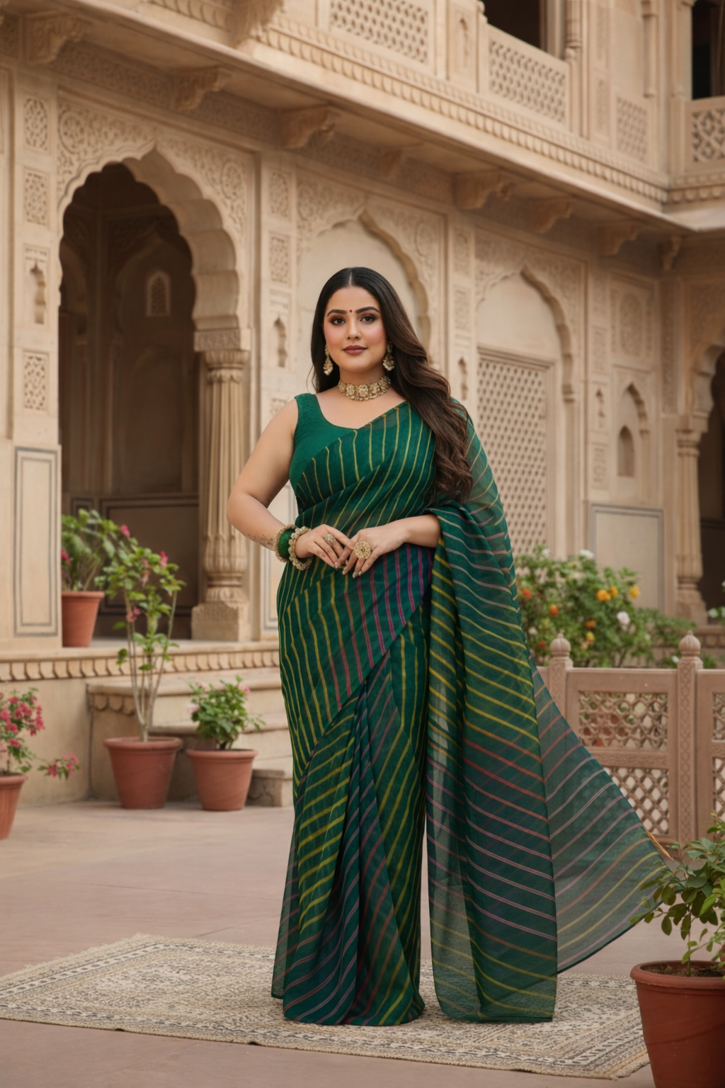 Elegant Green Leheriya Saree