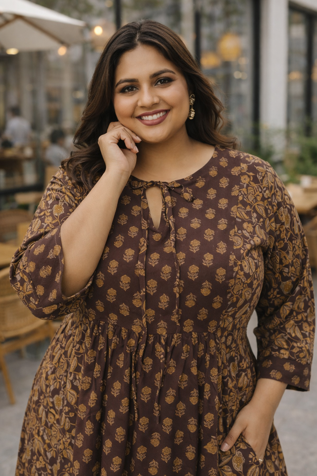 Mehendi Green Ajrakh Print Indo-Western Midi Dress