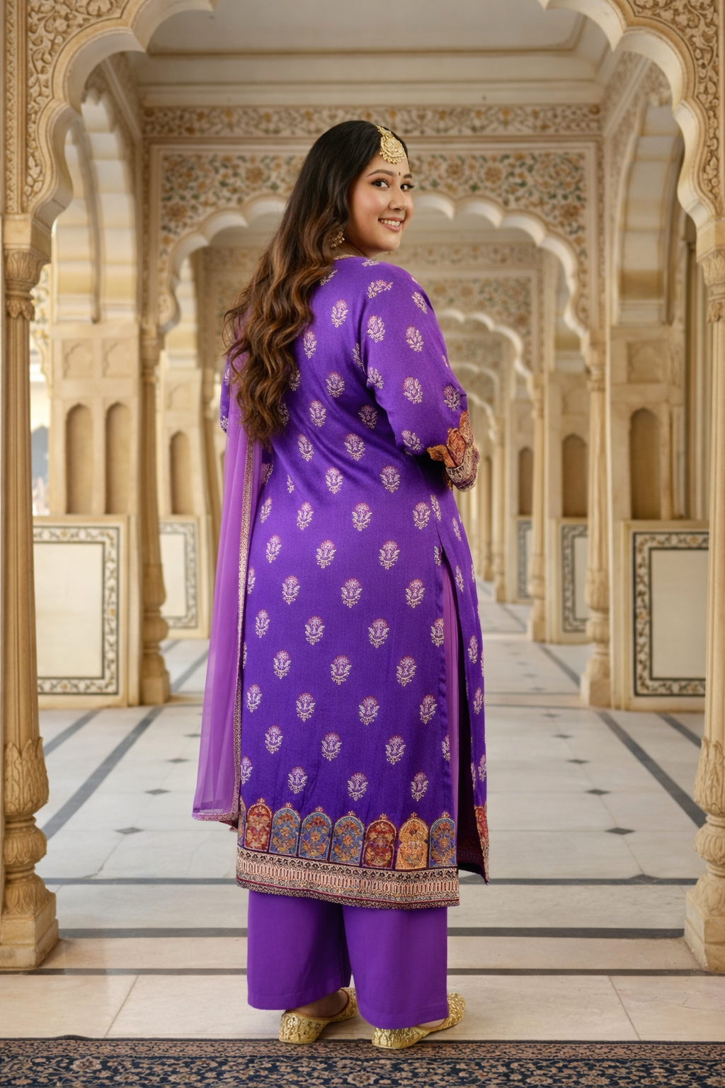 Lavender Satin Digital Print Kurta Set