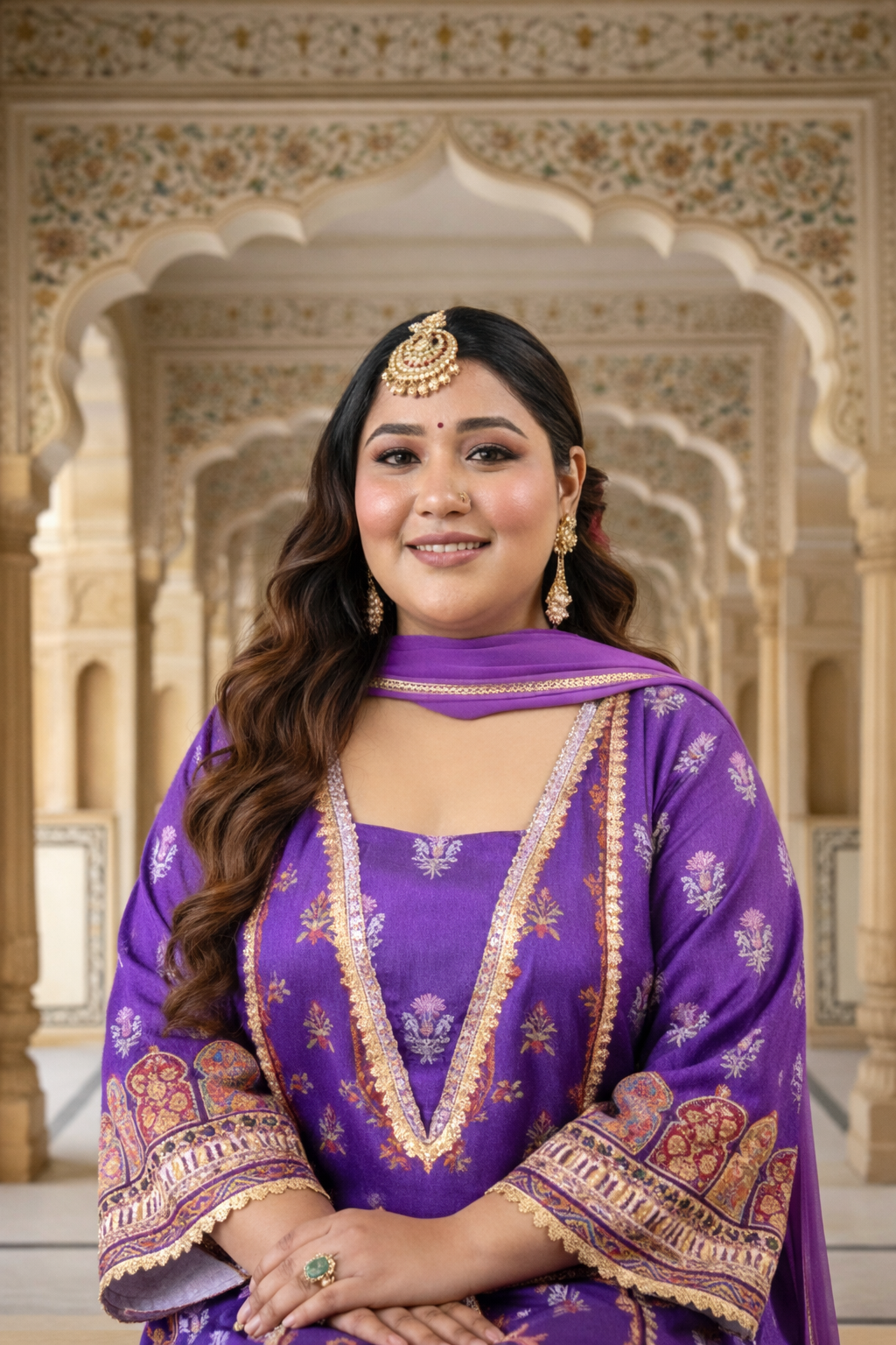 Lavender Satin Digital Print Kurta Set