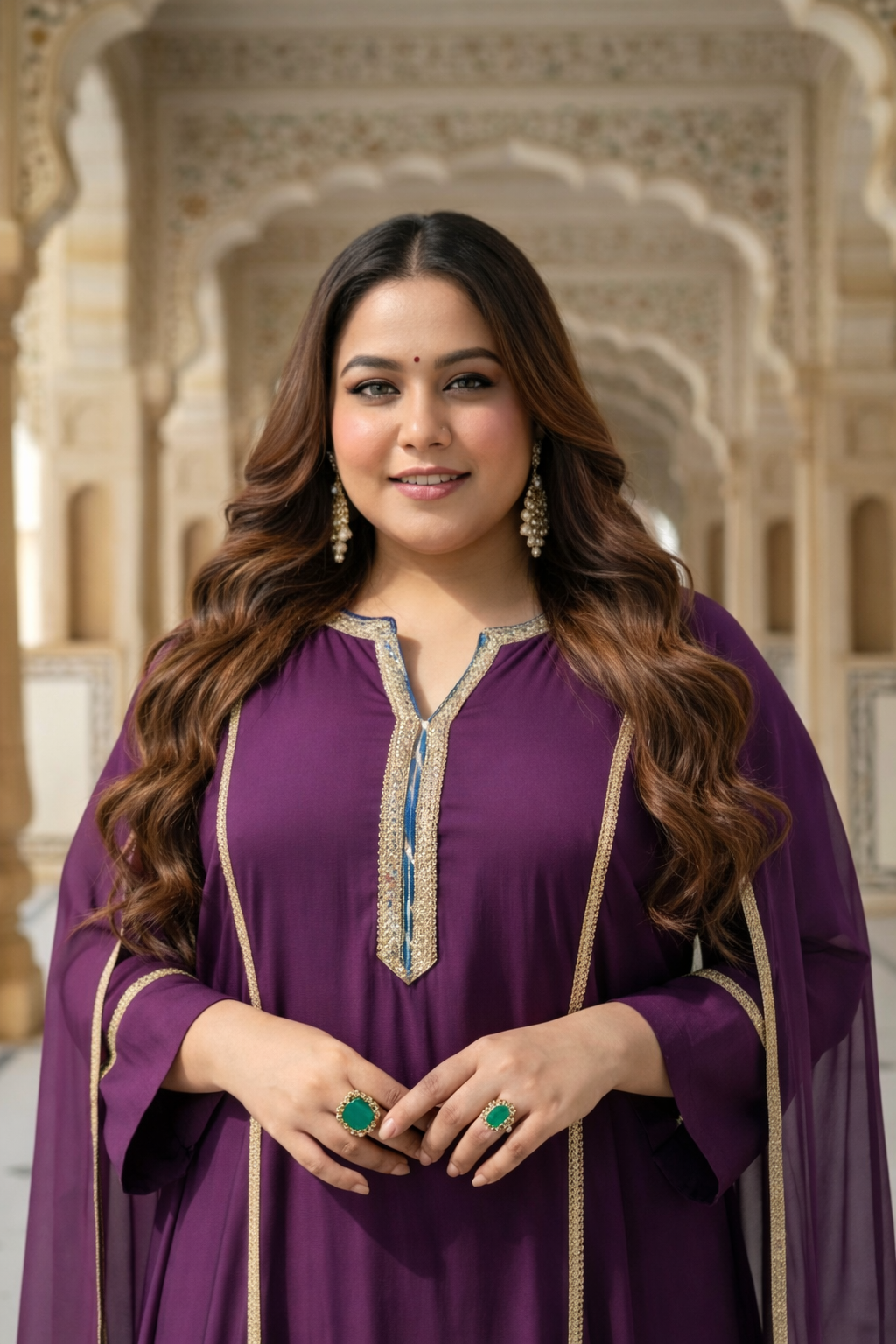 Plum Roman Silk Kurt Set with Gota Detailing