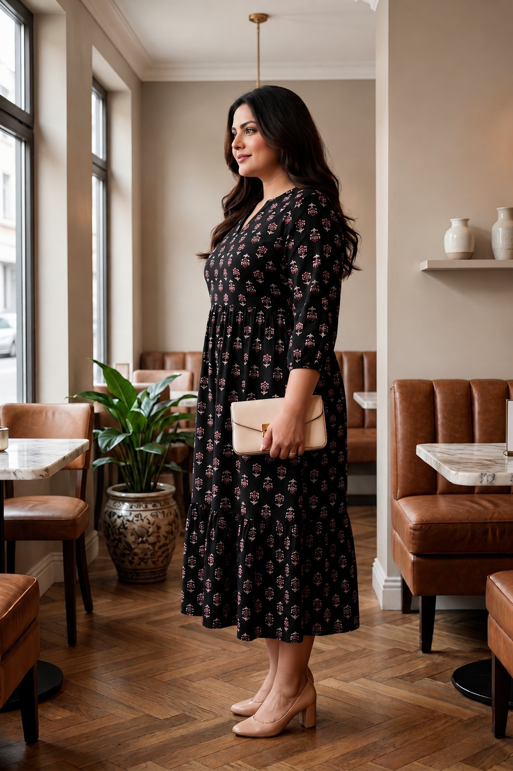 Black Floral Booti Print Cotton Cambric Maxi Dress